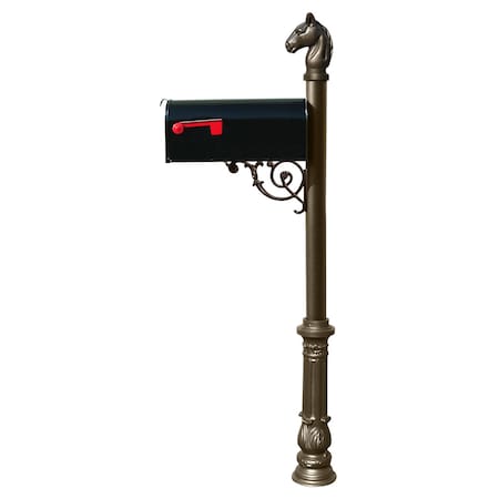 Qualarc Post w/E1 Economy mailbox, ornate base, horsehead finial LPST-701-E1-BZ